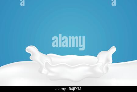 Fresh milk splash on blue background. Drink and Vitamin concept. Illustration vector. Realistic vector Stock Vector