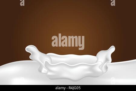 Fresh milk splash on brown chocolate background. Drink and Vitamin concept. Illustration vector. Realistic vector Stock Vector