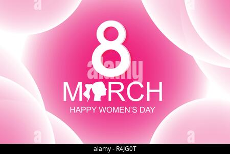 Happy Women's Day greeting card on pink abstract background with 8th March text. Beauty and Lady concept. Special day theme Stock Vector