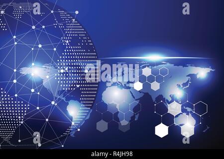 Blue technology circle and computer science abstract background with blue and white line dot. Business and Connection concept. Futuristic and Industry Stock Vector