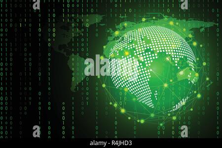 Green technology circle and computer science abstract background with binary code matrix. Business and Connection. Futuristic and Industry 4.0 concept Stock Vector