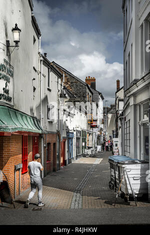 Maiden Street, a back street in Barnstaple, North Devon, popular for the variety of take-away restaurants available. Stock Photo