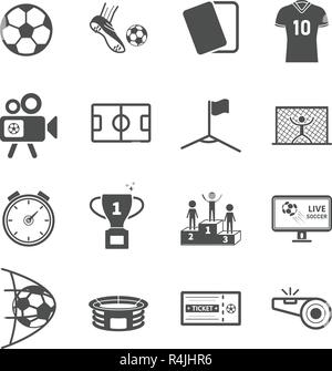 Soccer and Football icons. Sport game and Activity concept. Glyph and outlines stroke icons theme. Vector illustration graphic design collection set Stock Vector