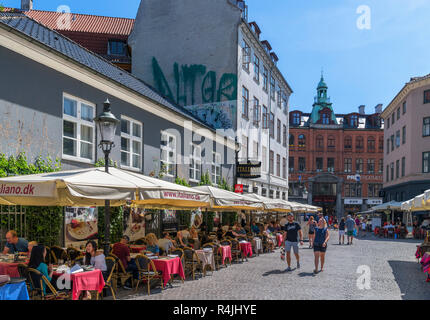 Cafes and restaurants on Fiolstræde in the Latin Quarter, Copenhagen, Zealand, Denmark Stock Photo