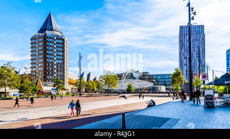 Blaak Station is with the disc shaped overhead steel structure in the center of Rotterdam near Market Hall square, the Netherlands Stock Photo