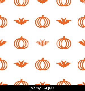 Seamless cute pumpkin in Halloween day on isolated white background. Holiday and Culture concept. Wallpaper and line icons theme. Stock Vector
