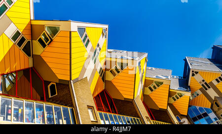 The architectural wonder of a Cube Housing complex near the Blaak Station in the center of the city of Rotterdam in the Netherlands Stock Photo