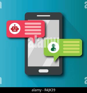 Chatbot notification bubble alert messenger with personal user communication technology on mobile phone. Push notification digital transformation syst Stock Vector