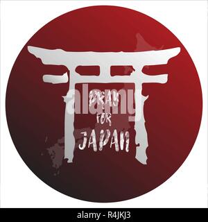 Pray for Japan. Abstract background concept. Red spot Isolated white background with Japanese map. Stock Vector