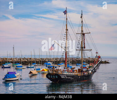 A 'pirate ship' in the Rockport, MA harbor Stock Photo