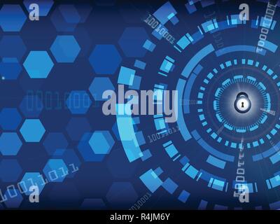Blue Cyber Security Background with lock and digital, Technology and Information concept Stock Vector