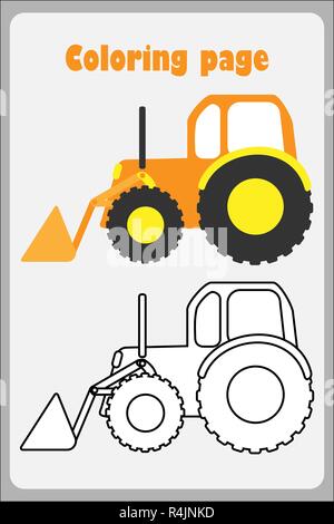 Bulldozer in cartoon style, card with transport for kid, preschool ...