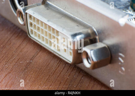 Macro shot of a female DVI connector on the metal plate Stock Photo