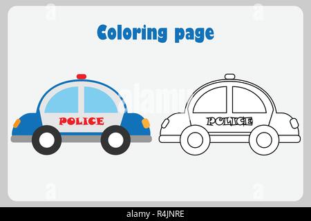 Coloring page with cartoon police car. Color by numbers. Math game for ...
