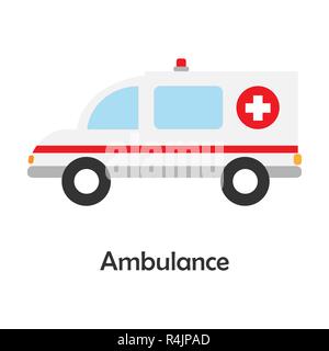 Ambulance in cartoon style, card with transport for kid, preschool activity for children, vector Stock Vector
