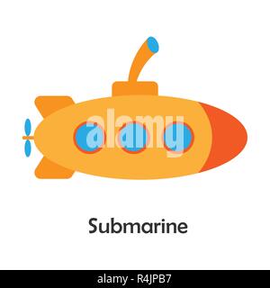 Submarine in cartoon style, card with transport for kid, preschool activity for children, vector Stock Vector