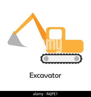 Excavator in cartoon style, card with transport for kid, preschool activity for children, vector Stock Vector