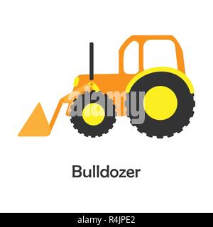 Bulldozer in cartoon style, card with transport for kid, preschool activity for children, vector Stock Vector
