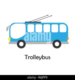 Trolleybus in cartoon style, card with transport for kid, preschool activity for children, vector Stock Vector