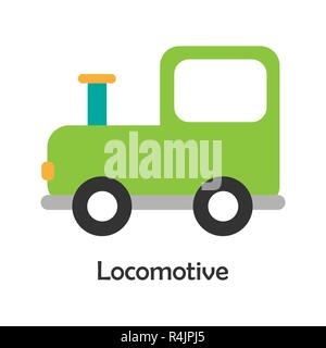 Locomotive in cartoon style, card with transport for kid, preschool activity for children, vector Stock Vector