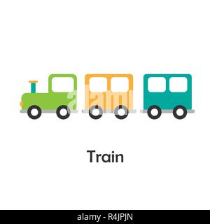 Train in cartoon style, card with transport for kid, preschool activity for children, vector Stock Vector