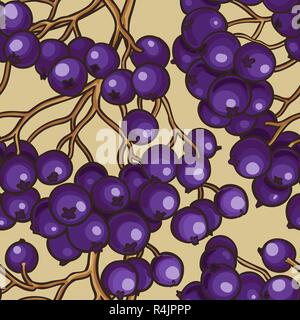 black rowan berries vector pattern on color  background Stock Vector