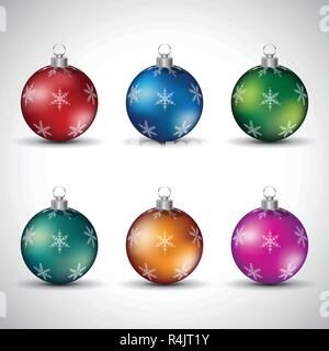 Vector Illustration of Colorful Glossy Christmas Balls with Various Snowflake Designs isolated on a White Background Stock Vector