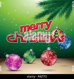 Vector Illustration of Green Glossy Merry Christmas Background Stock Vector