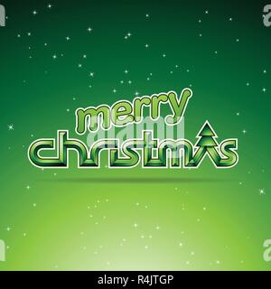 Vector Illustration of Green Glossy Merry Christmas Text Design Stock Vector
