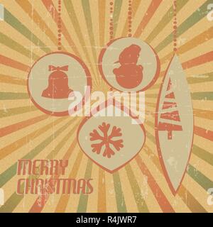 Retro Christmas card with christmas decorations - with stripy background Stock Vector