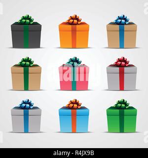 Vector Illustration of Square Gift Boxes with Glossy Ribbons - Set 2 isolated on a White Background Stock Vector