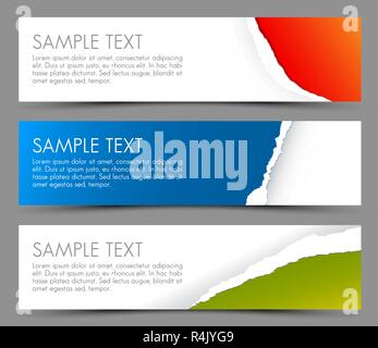 Simple colorful horizontal banners - with torn away corners Stock Vector