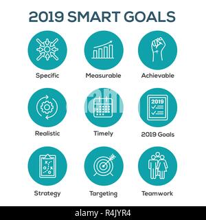 2019 SMART Goals Vector graphic w various Smart goal keywords Stock Vector