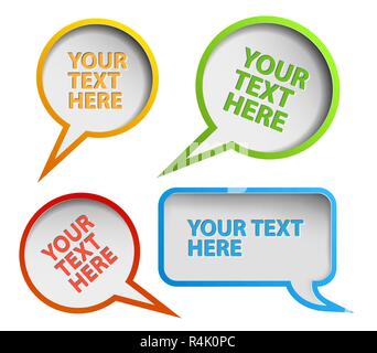 Set of vector paper Comic Clouds and bubbles with border Stock Vector