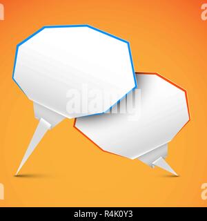 Set of white vector origami paper Comic Clouds and bubbles on yellow background Stock Vector