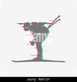 Biathlete runs sprint. Isolated icon with glitch effect Stock Vector