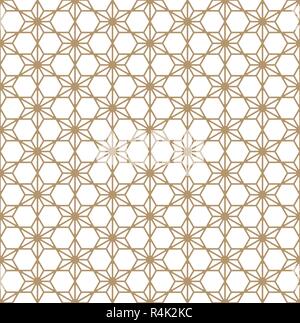 Japanese seamless Kumiko pattern in golden silhouette with average thickness lines.Rounded corners. Stock Vector