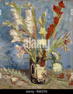 Vaas met tuingladiolen en Chinese asters / Vase with gladioli and China asters. Date/Period: August-September 1886. Painting. Oil on canvas. Height: 46.5 cm (18.3 in); Width: 38.5 cm (15.1 in). Author: VINCENT VAN GOGH. VAN GOGH, VINCENT. Stock Photo