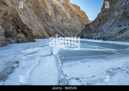 The Chadar Trek or the Zanskar Gorge is a winter trail in the Zanskar region of Ladakh, in the Indian state of Jammu and Kashmir. Stock Photo