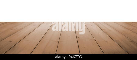 light brown wooden planks as a table or floor in perspective, isolated on white. Stock Photo