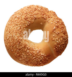 Food: single bagel with sesame seeds, isolated on white background Stock Photo