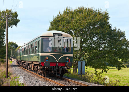 Ex British Railways Class 108 Diesel Mechanical Multiple Unit climbing Tenterden Bank at Cranbrook Road on the Kent & East Sussex Railway Stock Photo