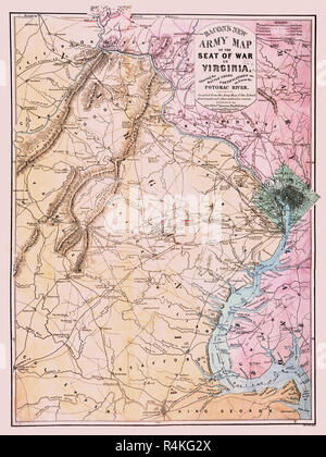 Civil War Map- Virginia 1862, Bacon. Stock Photo