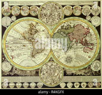 Map of the World 1700, Zumer, A.F. Stock Photo