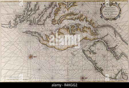 Mid-Atlantic Coast 1689, William Mount and Thomas Page. Stock Photo