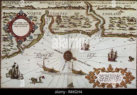England's North East Coast, 1588, Waghenaer. Stock Photo