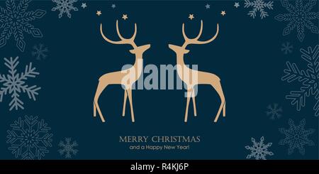 christmas greeting card with reindeers and snowflake border vector illustration EPS10 Stock Vector