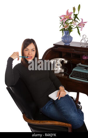 Professional woman in her thirties on white background Stock Photo