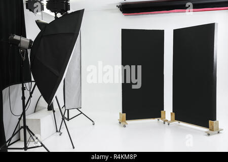 Empty photo studio with professional lighting equipment Stock Photo