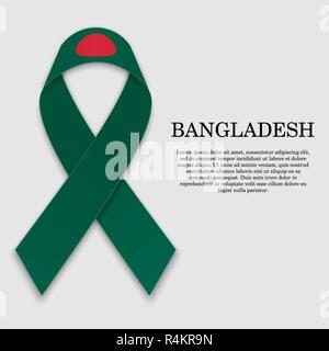Flag of Bangladesh on stripe ribbon isolated on white background. Template for independence day Stock Vector